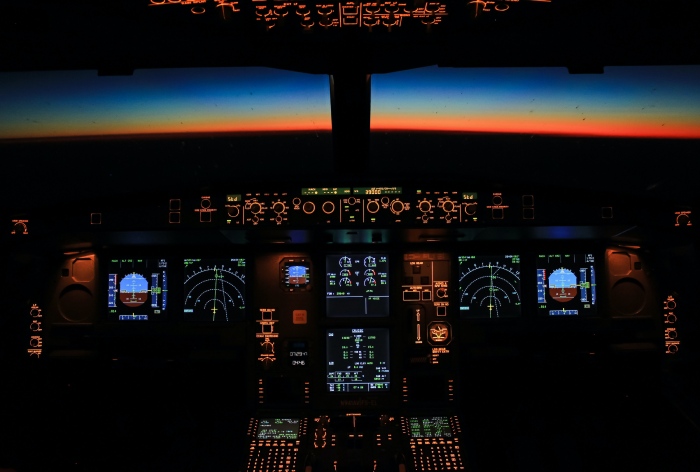 Controls in an A330 cockpit.